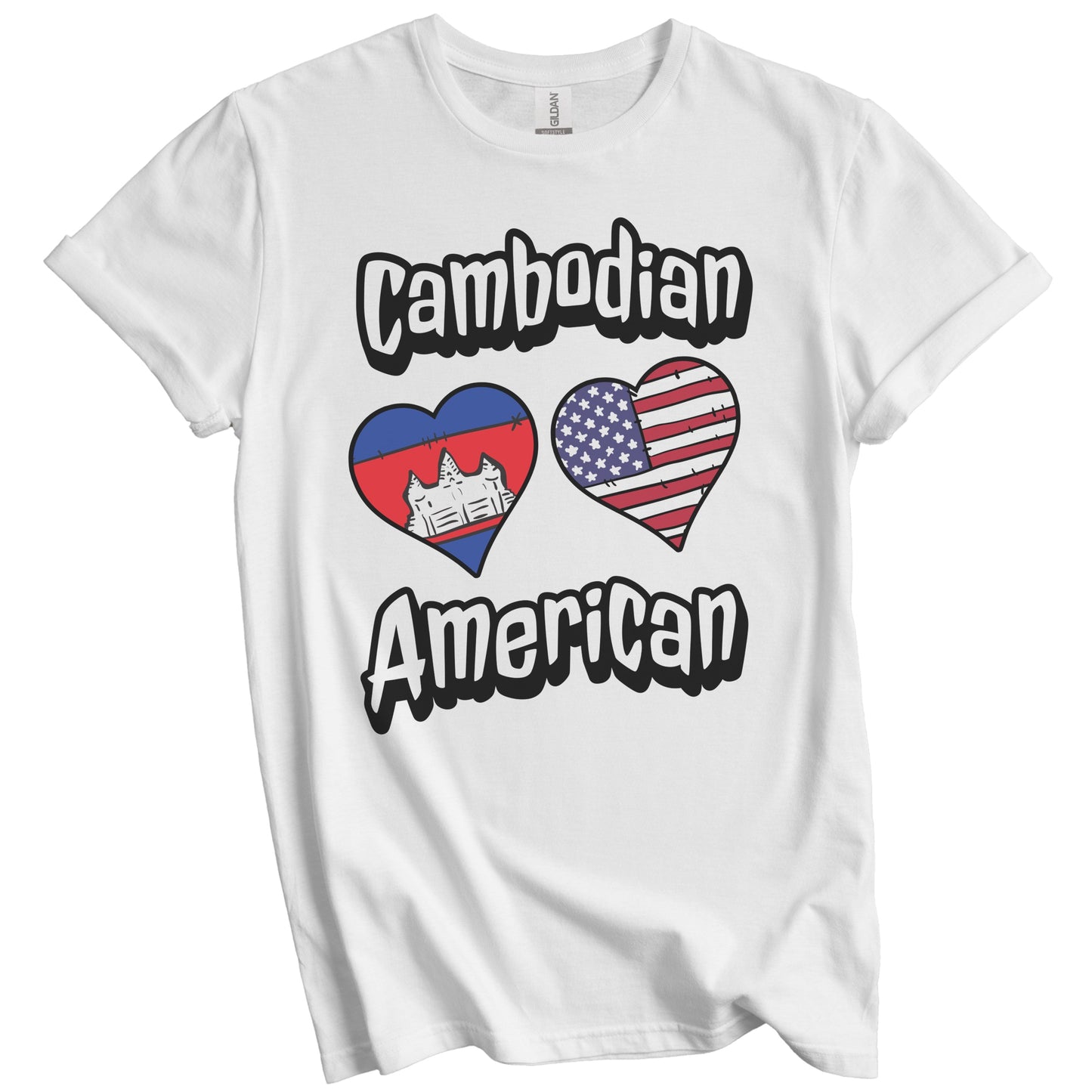 Cambodian American Flag Hearts Combo Cambodia T-Shirt