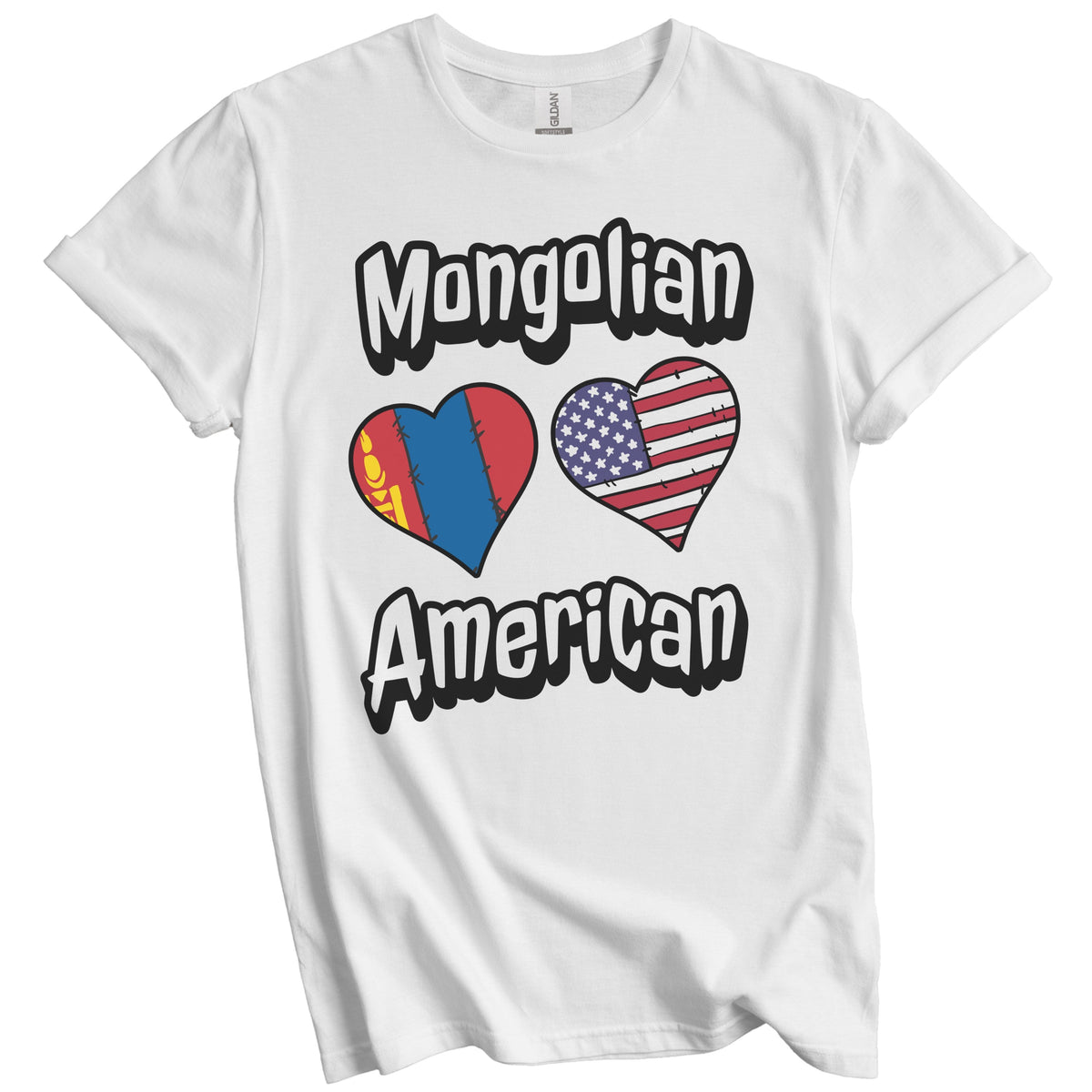 Mongolian American Flag Hearts Combo Mongolia T-Shirt