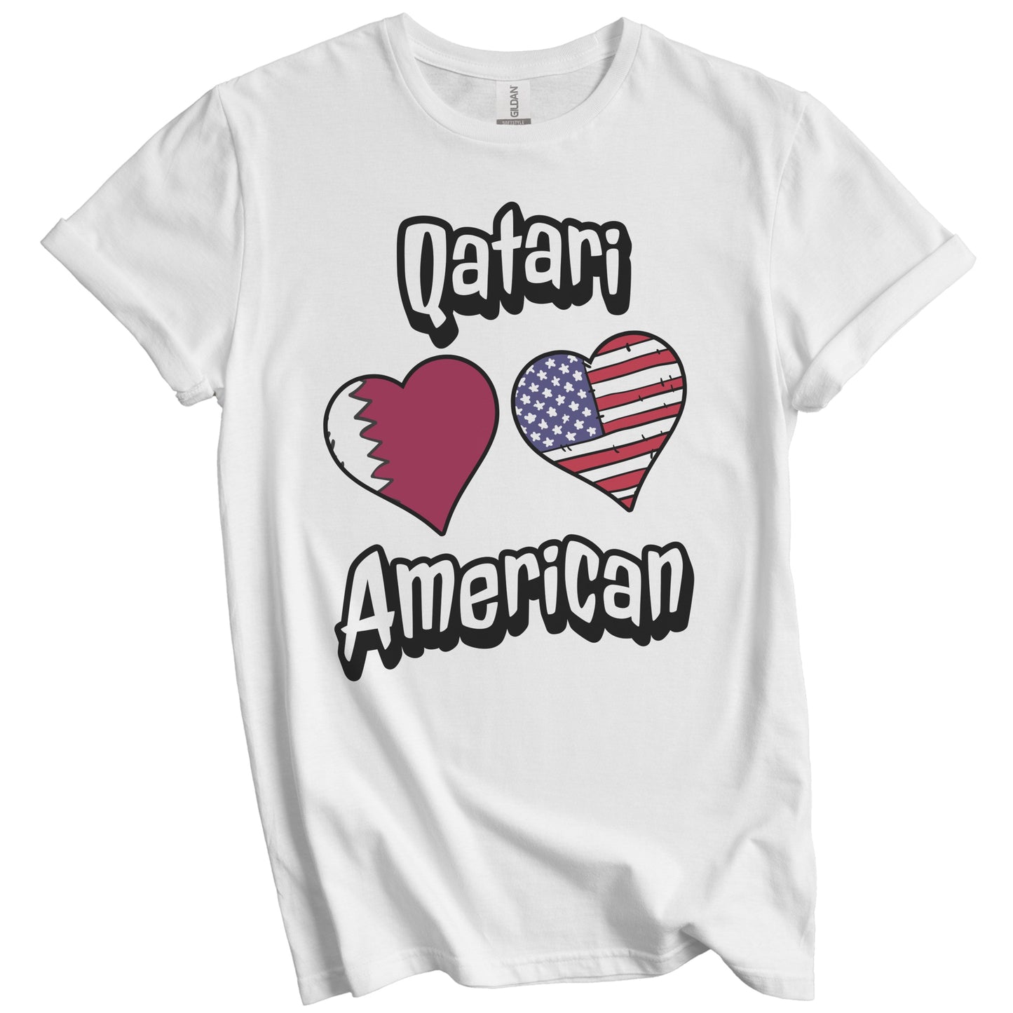 Qatari American Flag Hearts Combo Qatar T-Shirt