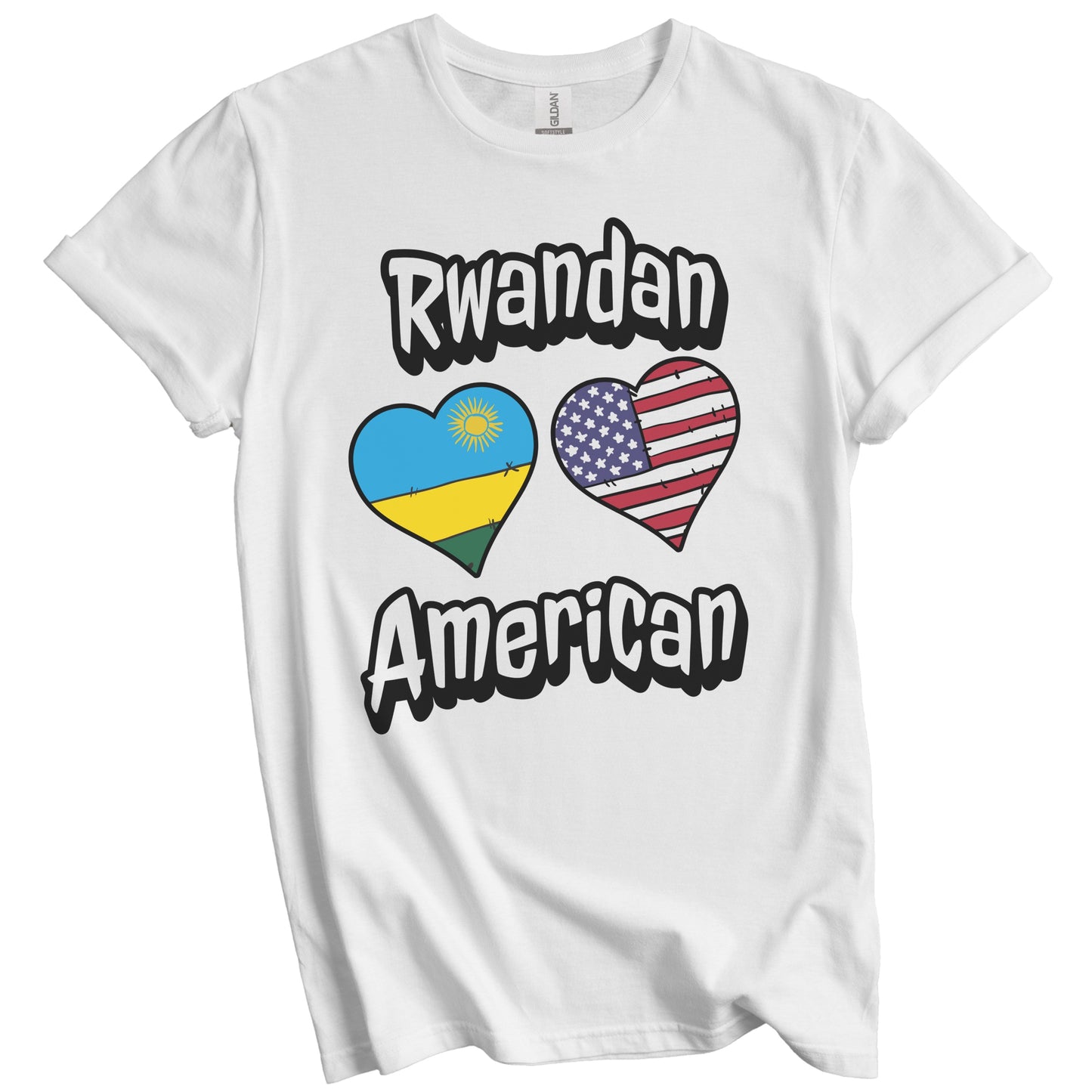 Rwandan American Flag Hearts Combo Rwanda T-Shirt