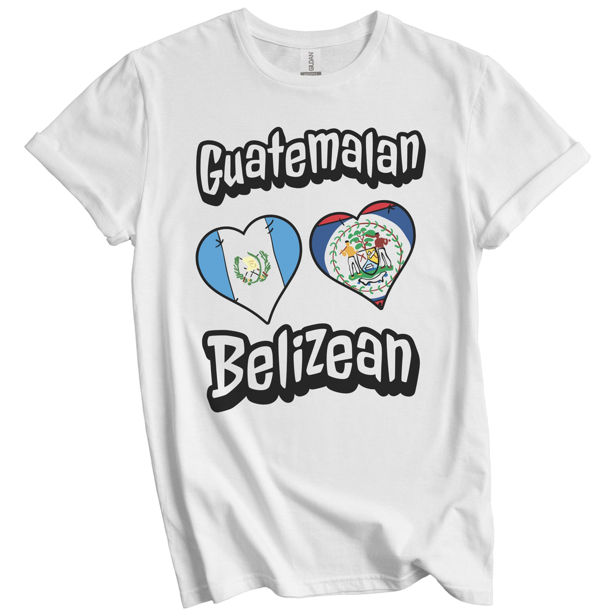 Guatemalan Belizean Flag Heart Combo Guatemala Belize T-Shirt