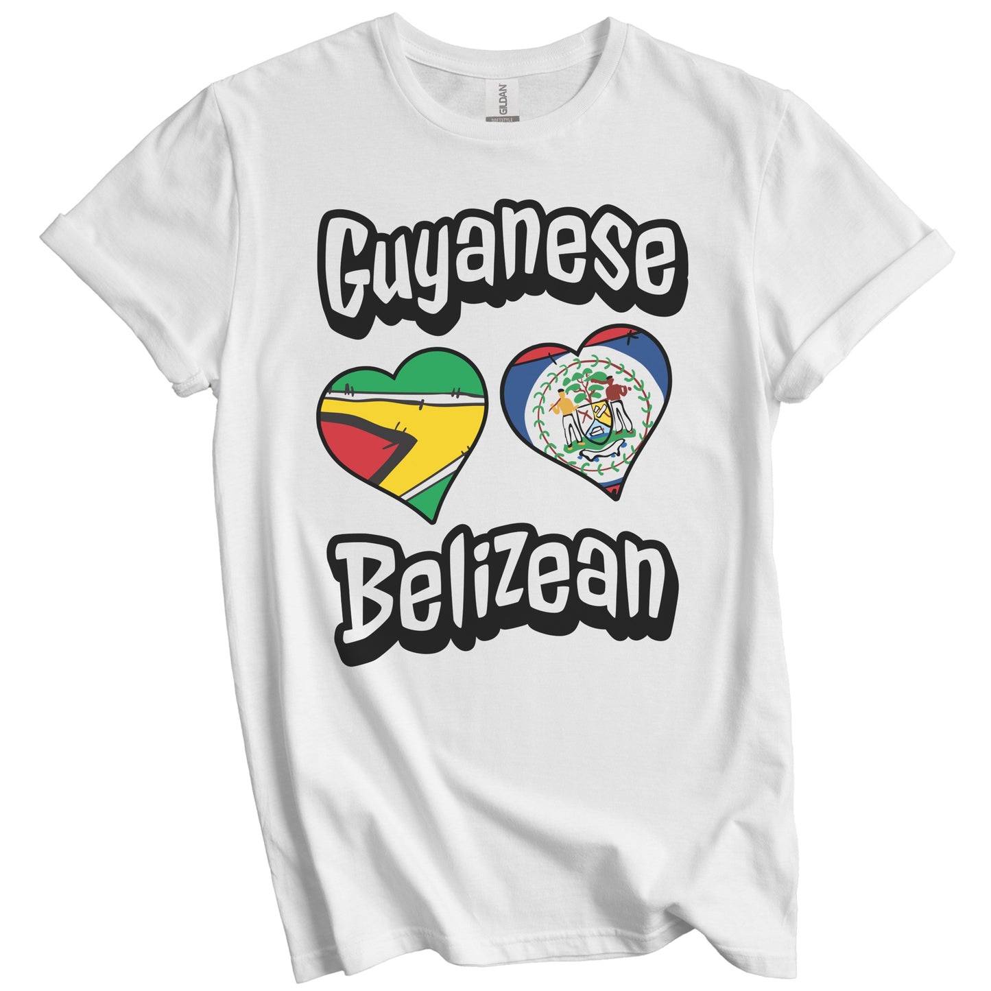 Guyanese Belizean Flag Heart Combo Guyana Belize T-Shirt