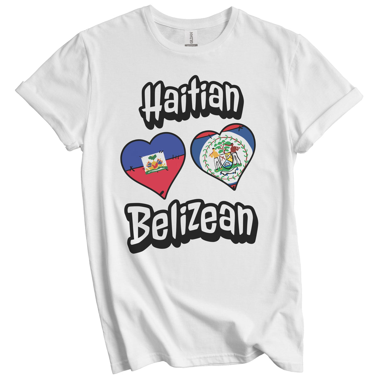 Haitian Belizean Flag Heart Combo Haiti Belize T-Shirt