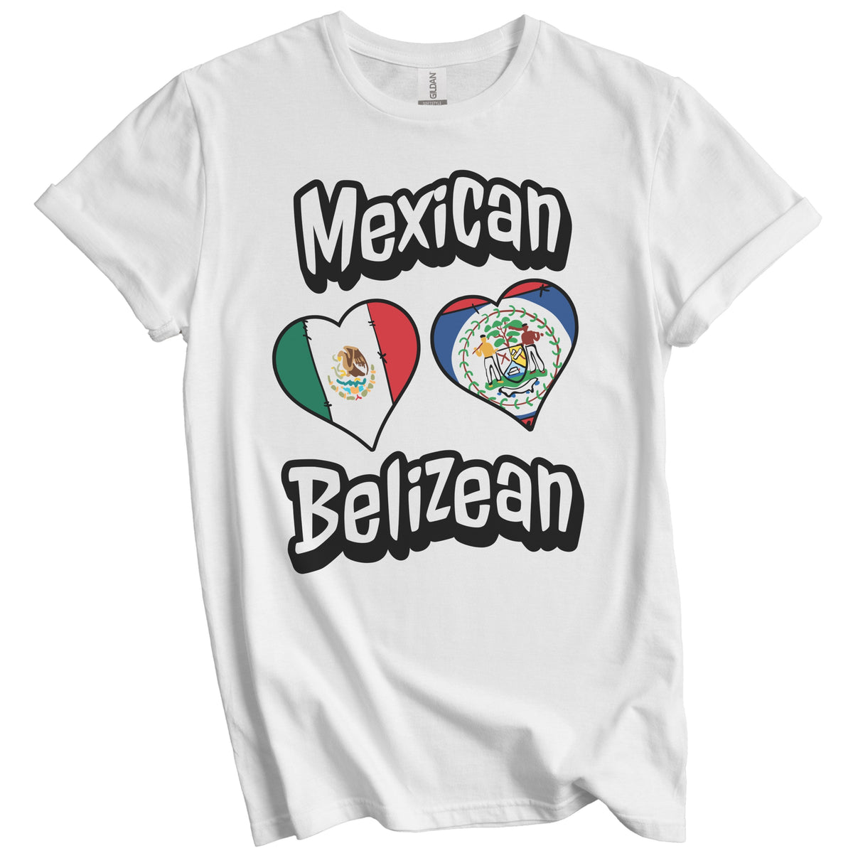 Mexican Belizean Flag Heart Combo Mexico Belize T-Shirt