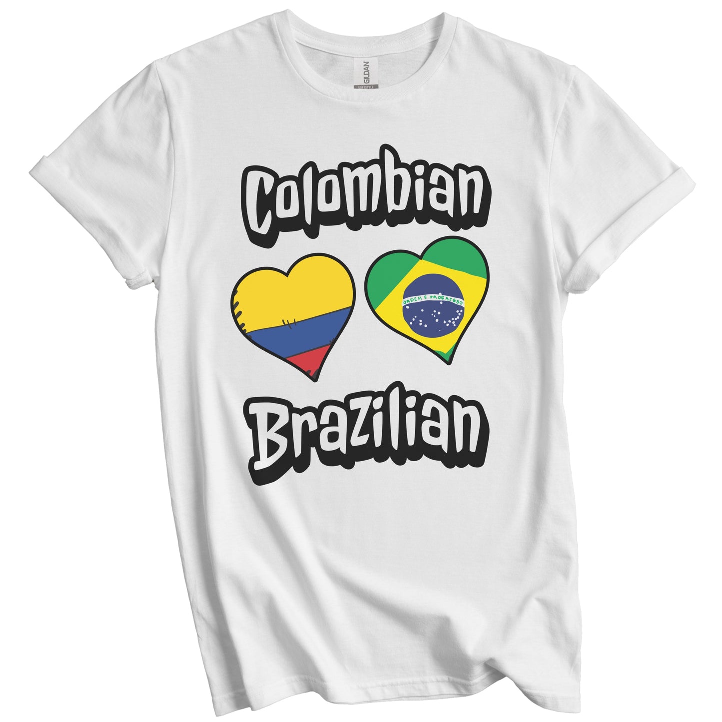 Colombian Brazilian Flag Heart Combo Colombia Brazil T-Shirt