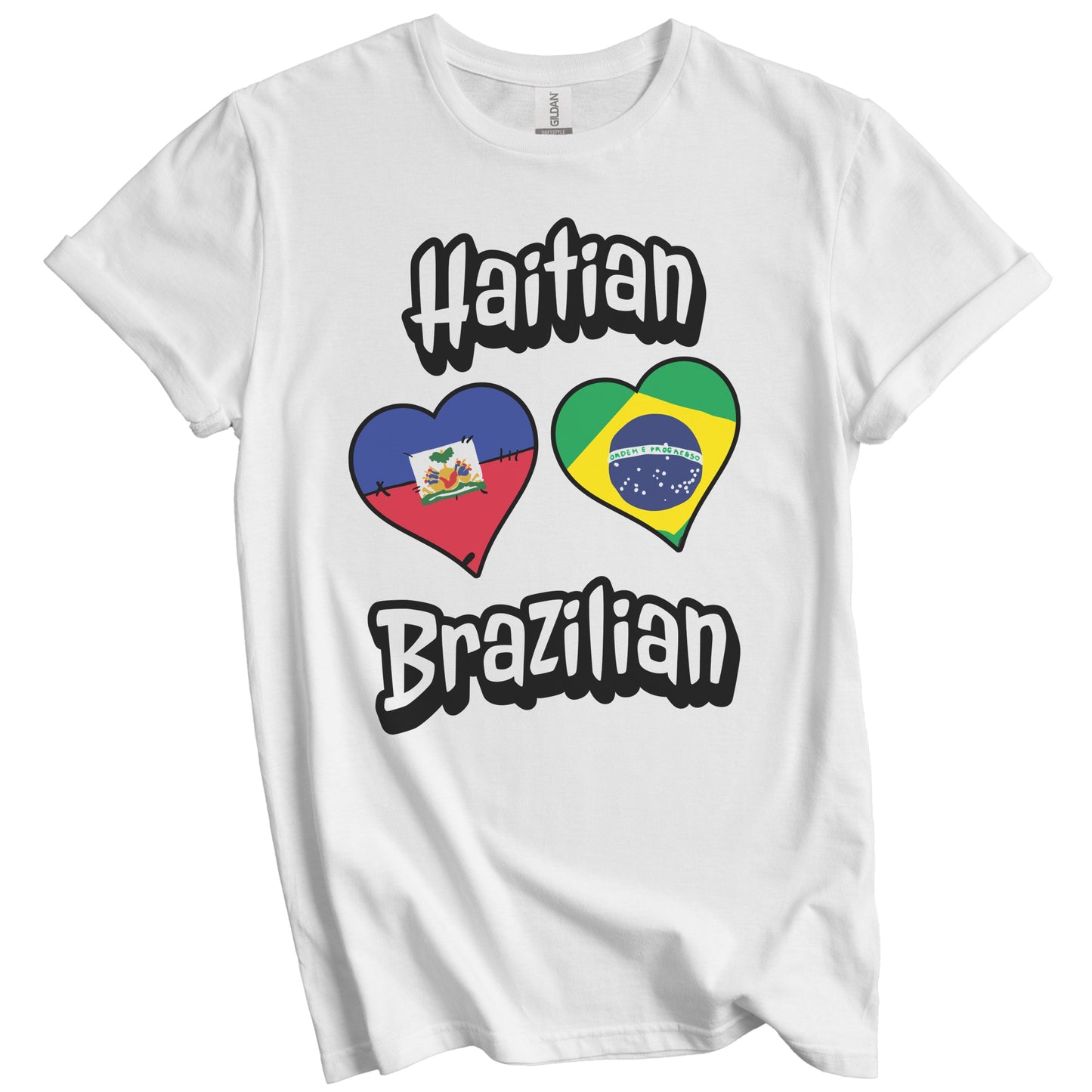 Haitian Brazilian Flag Heart Combo Haiti Brazil T-Shirt