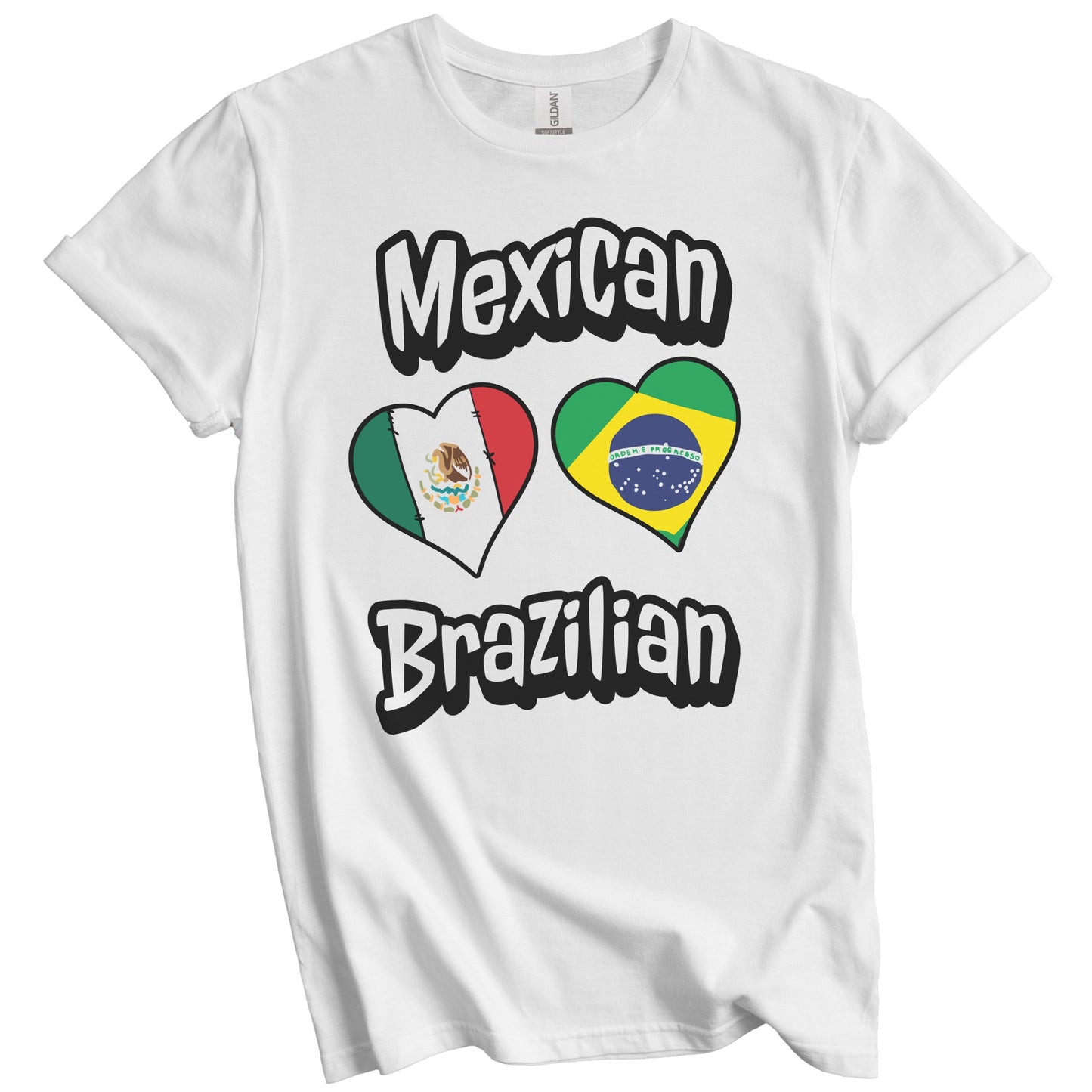 Mexican Brazilian Flag Heart Combo Mexico Brazil T-Shirt