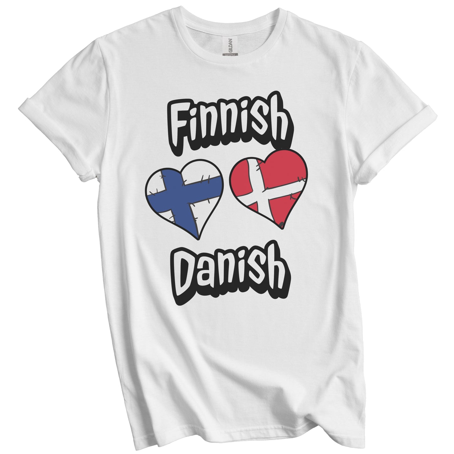 Finnish Danish Flag Heart Combo Finland Denmark T-Shirt