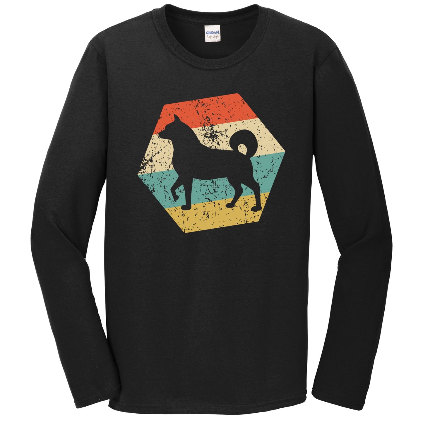 Akita Inu Dog Breed Retro Distressed Hexagon Long Sleeve T-Shirt