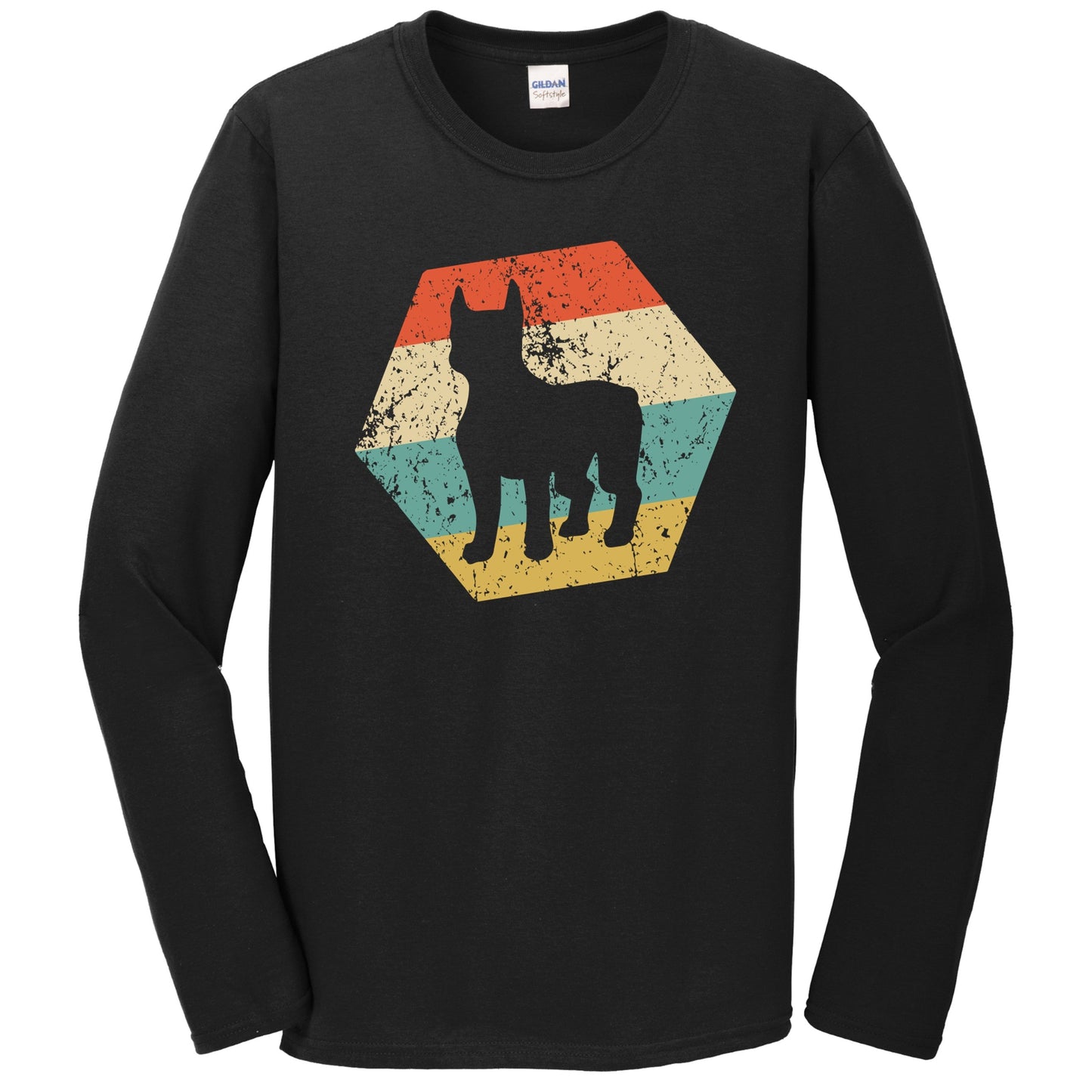 Boston Terrier Dog Breed Retro Distressed Hexagon Long Sleeve T-Shirt