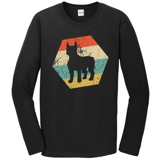 Boston Terrier Dog Breed Retro Distressed Hexagon Long Sleeve T-Shirt
