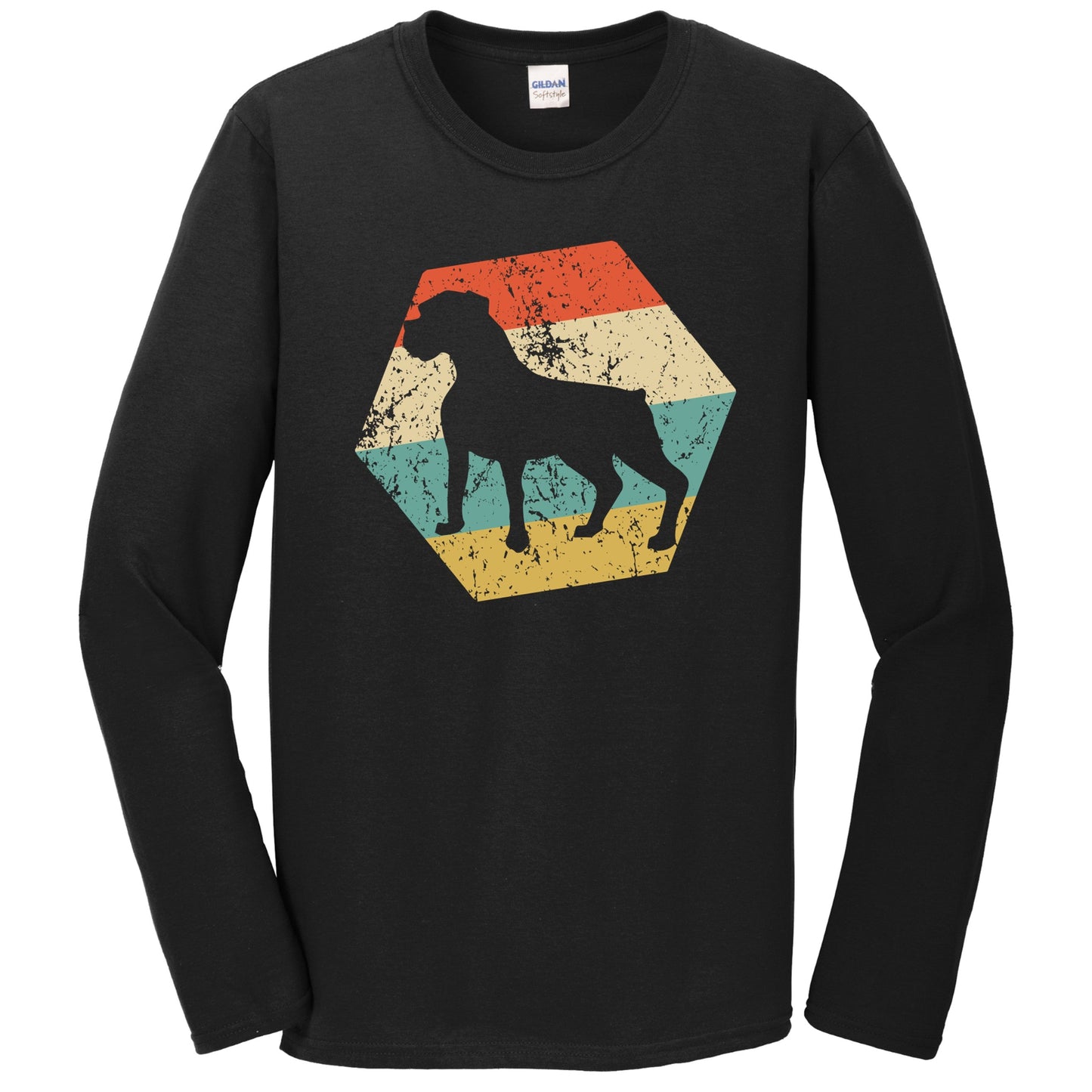 Boxer Dog Breed Retro Distressed Hexagon Long Sleeve T-Shirt