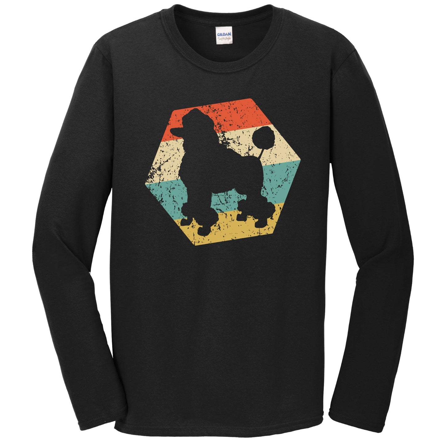 Poodle Dog Breed Retro Distressed Hexagon Long Sleeve T-Shirt