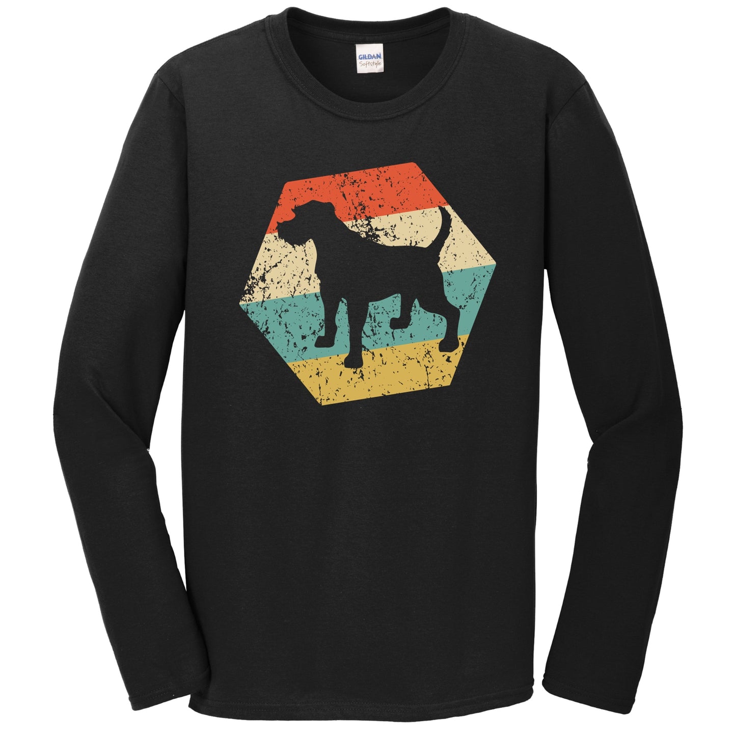 Border Terrier Dog Breed Retro Distressed Hexagon Long Sleeve T-Shirt