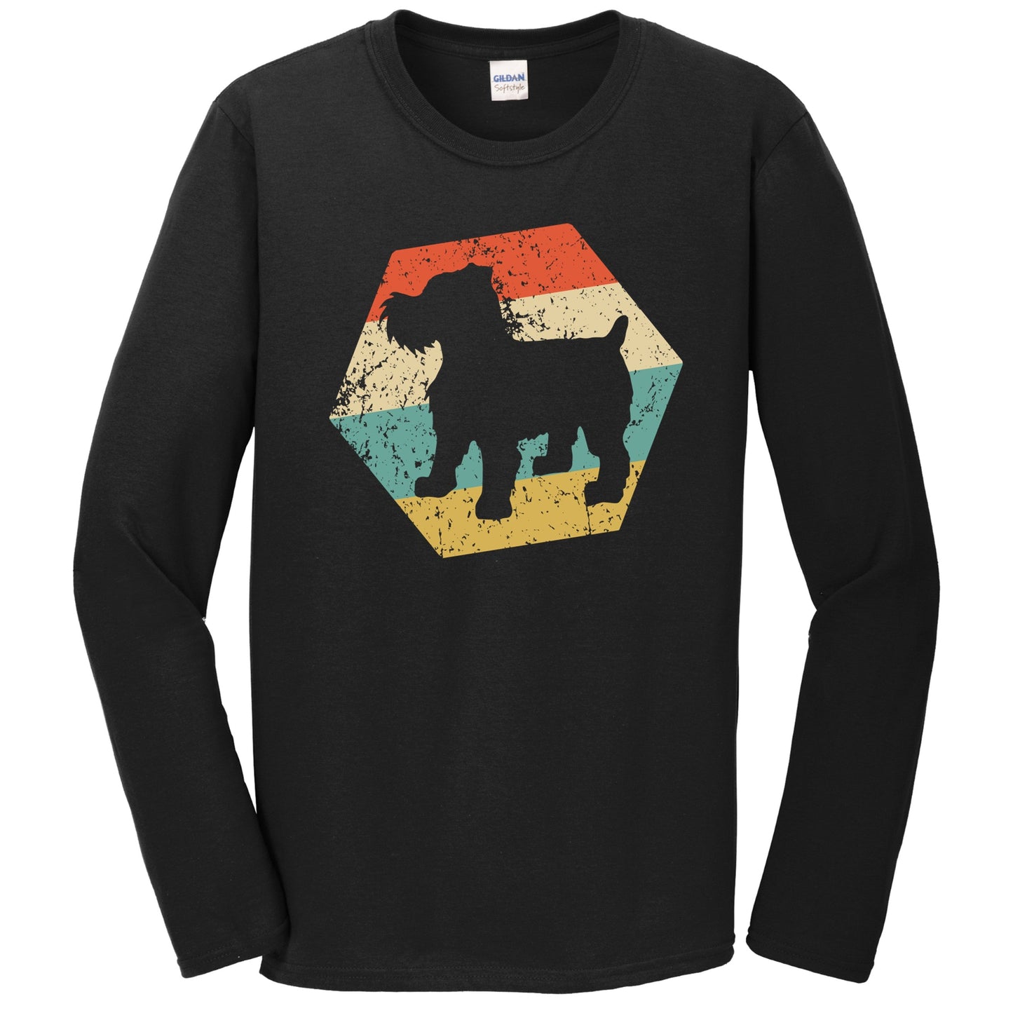 Brussels Griffon Dog Breed Retro Distressed Hexagon Long Sleeve T-Shirt