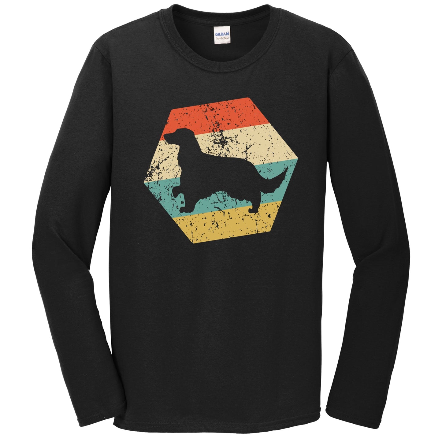 Gordon Setter Dog Breed Retro Distressed Hexagon Long Sleeve T-Shirt