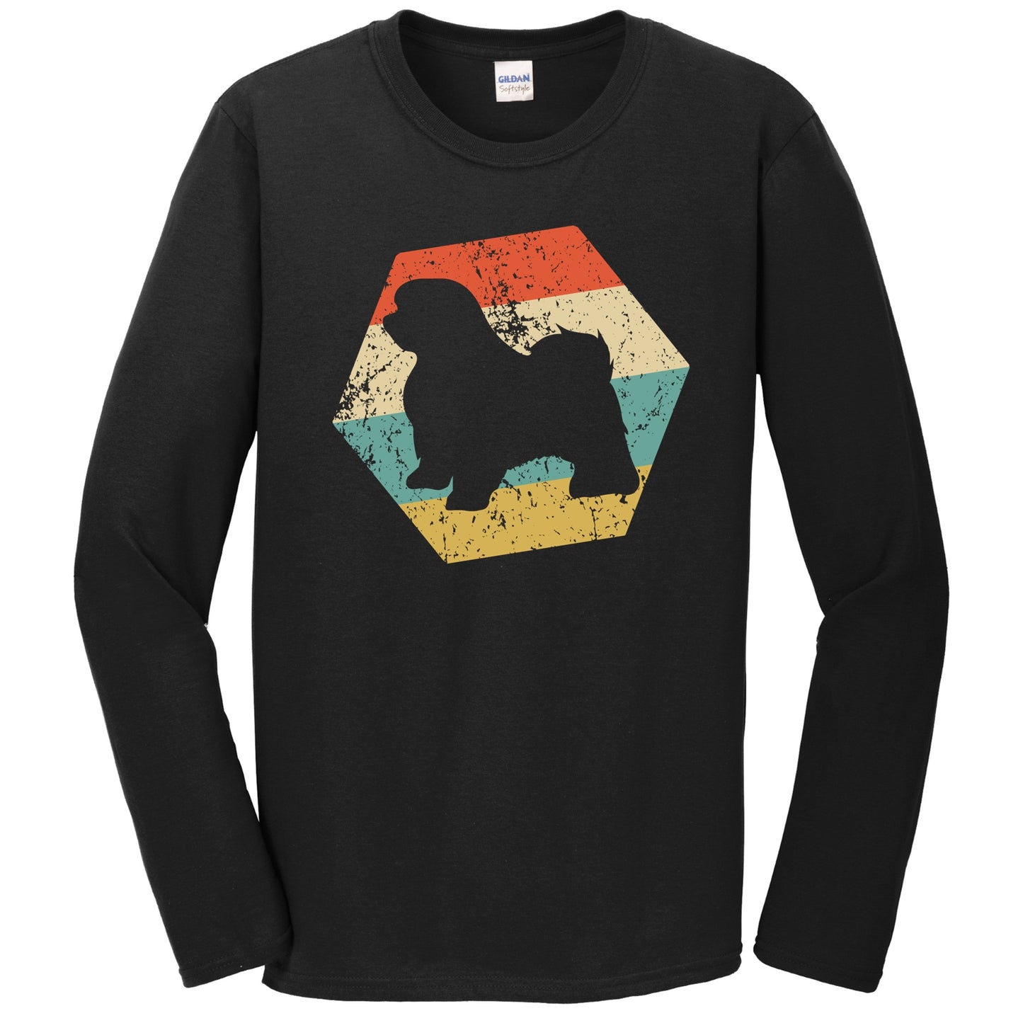 Maltese Dog Breed Retro Distressed Hexagon Long Sleeve T-Shirt