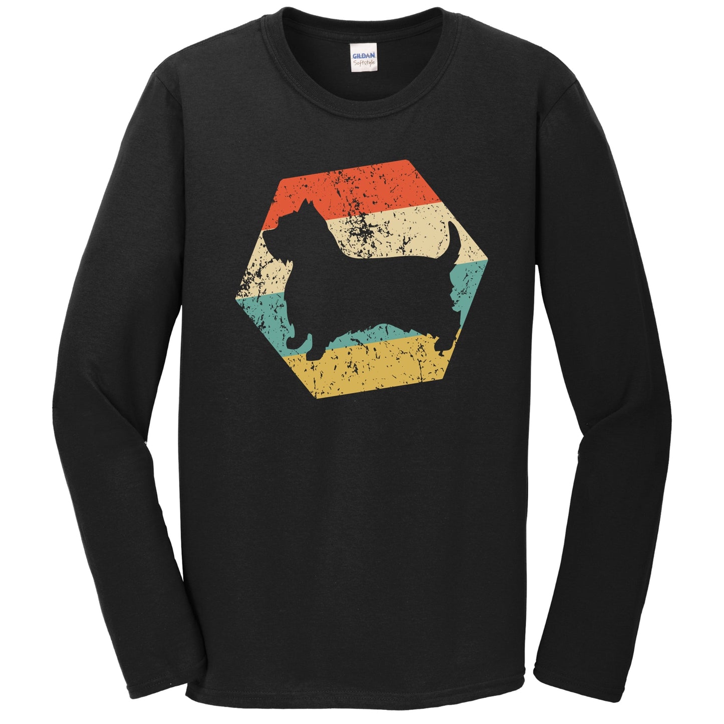 Silky Terrier Dog Breed Retro Distressed Hexagon Long Sleeve T-Shirt