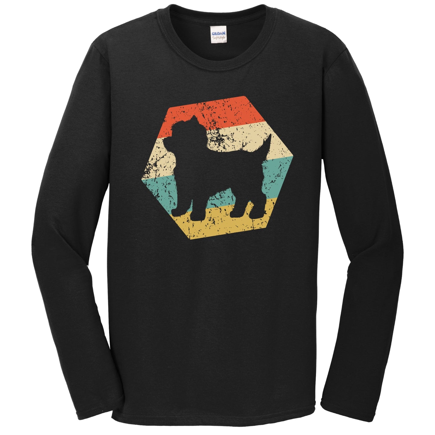 Cairn Terrier Dog Breed Retro Distressed Hexagon Long Sleeve T-Shirt