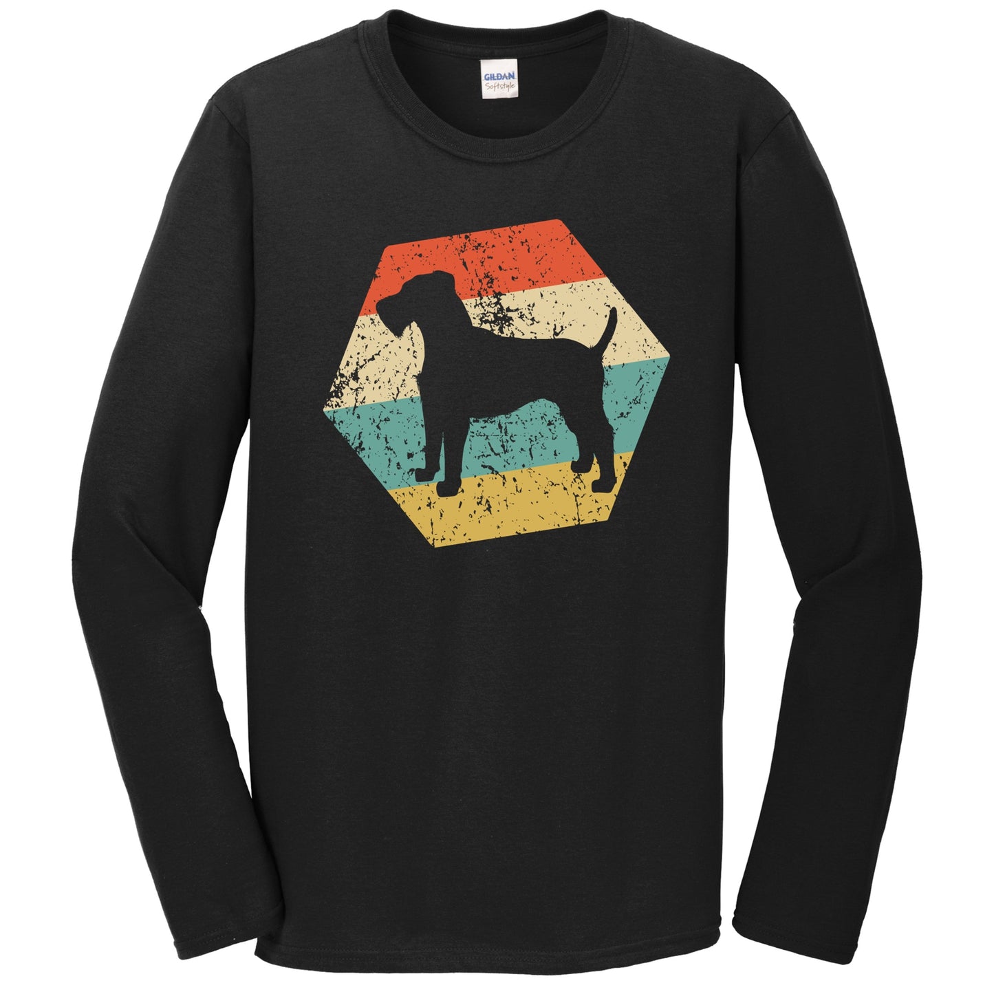 Irish Terrier Dog Breed Retro Distressed Hexagon Long Sleeve T-Shirt