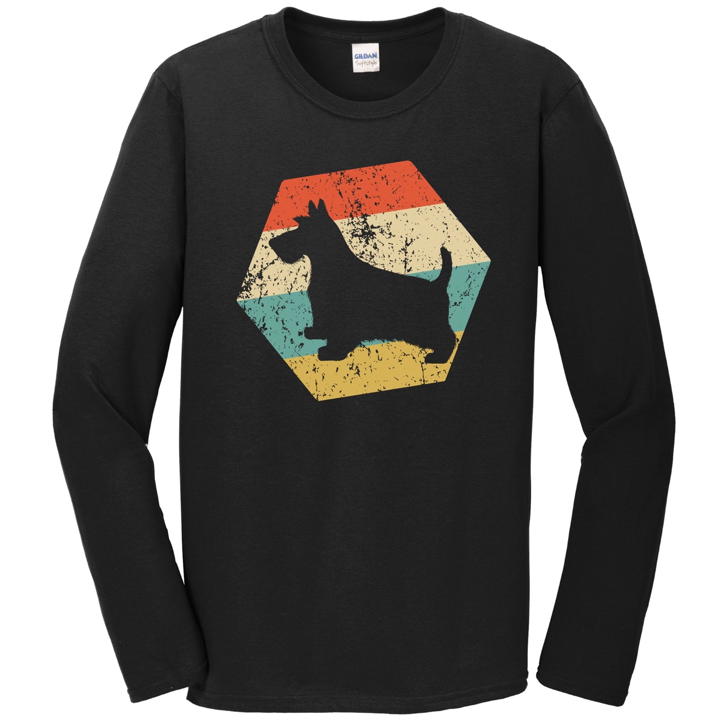 Scottish Terrier Dog Breed Retro Distressed Hexagon Long Sleeve T-Shirt