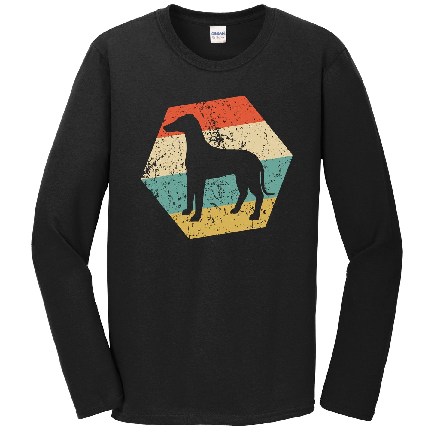 Whippet Dog Breed Retro Distressed Hexagon Long Sleeve T-Shirt