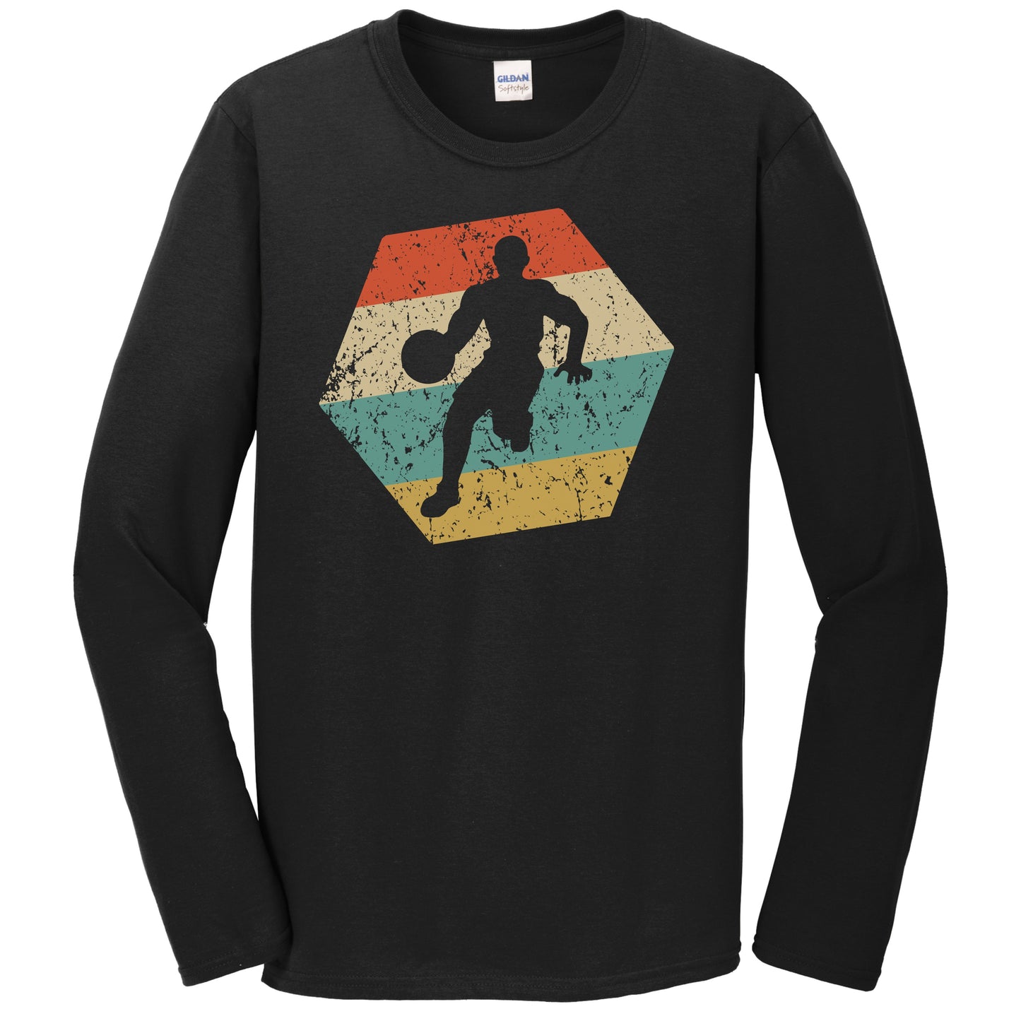 Basketball Player Retro Distressed Hexagon Point Guard Long Sleeve T-Shirt