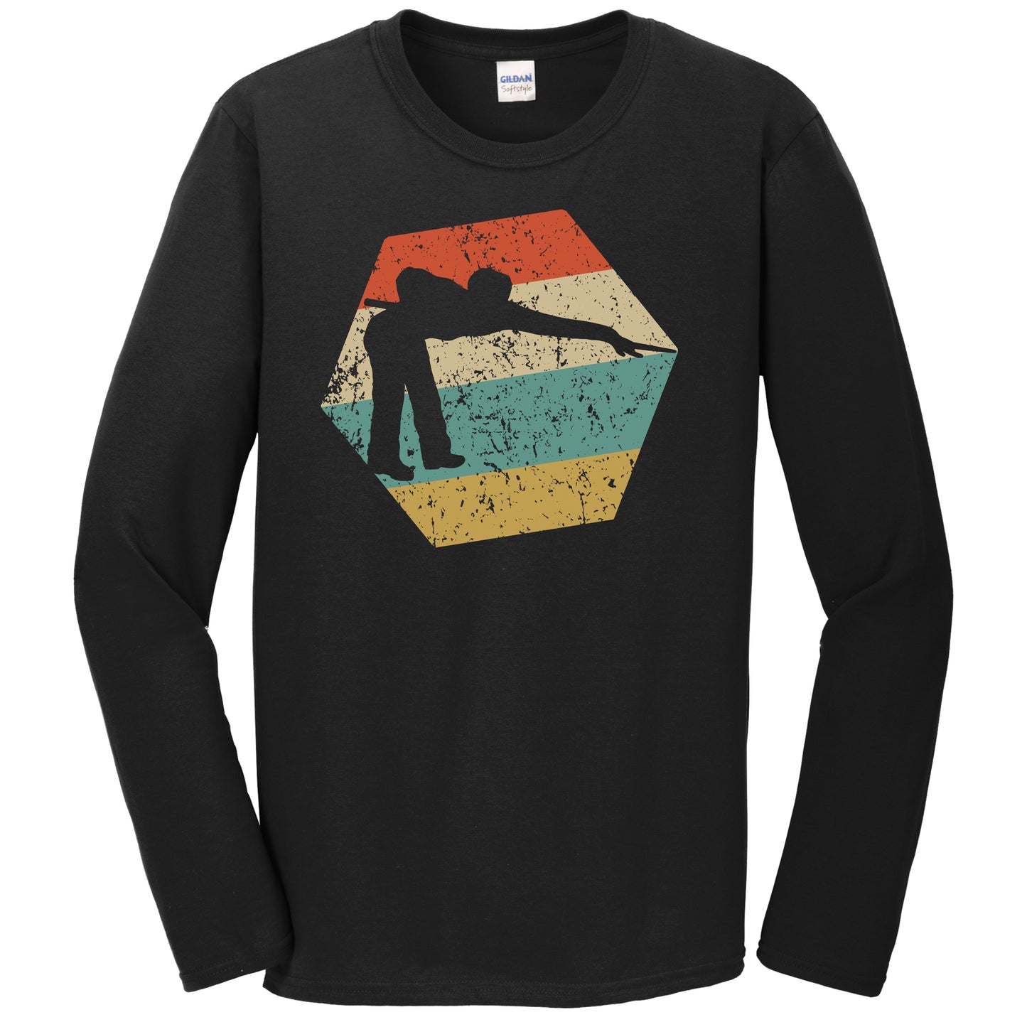 Pool Player Retro Distressed Hexagon Billiards Long Sleeve T-Shirt