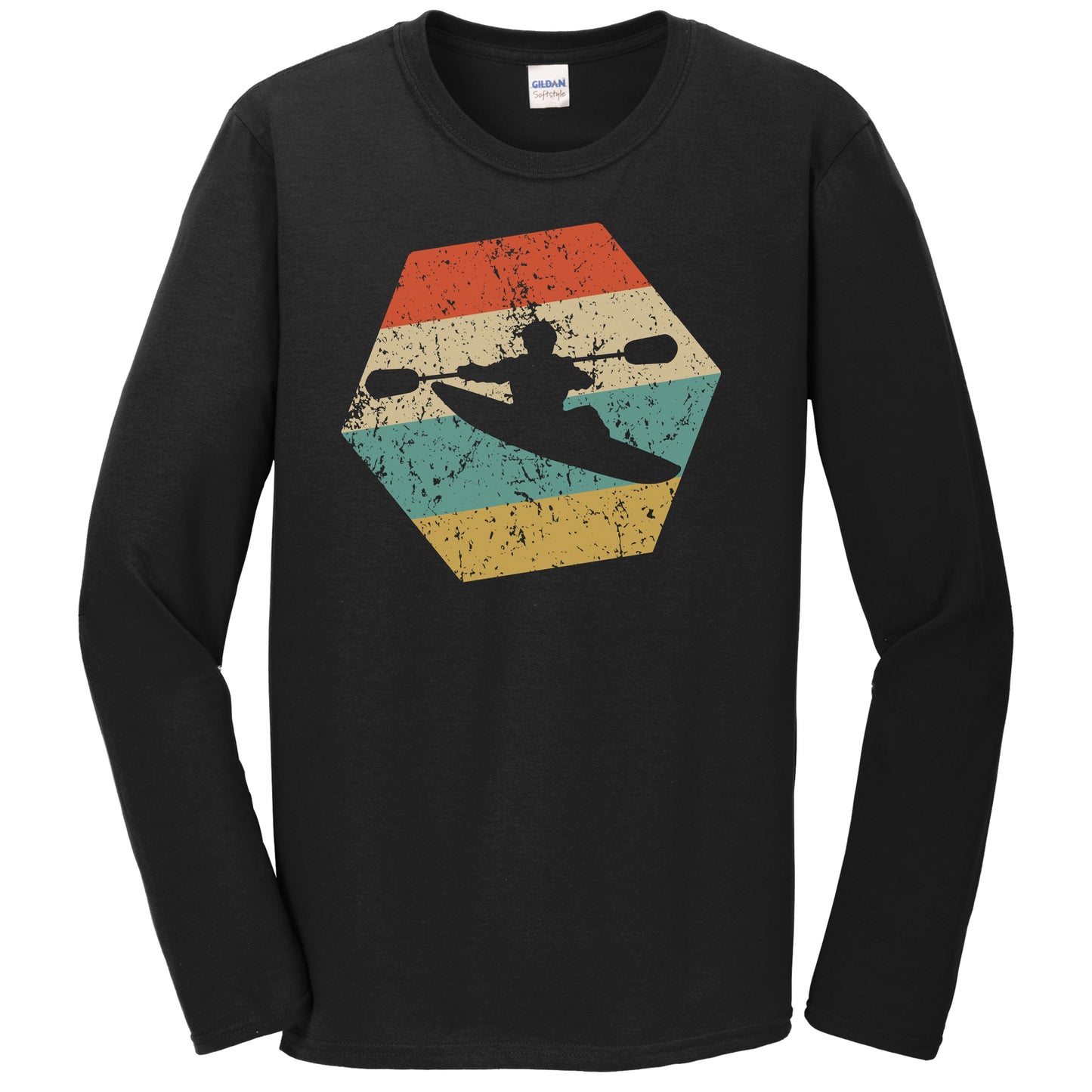 Kayak Retro Distressed Hexagon Kayaking Long Sleeve T-Shirt