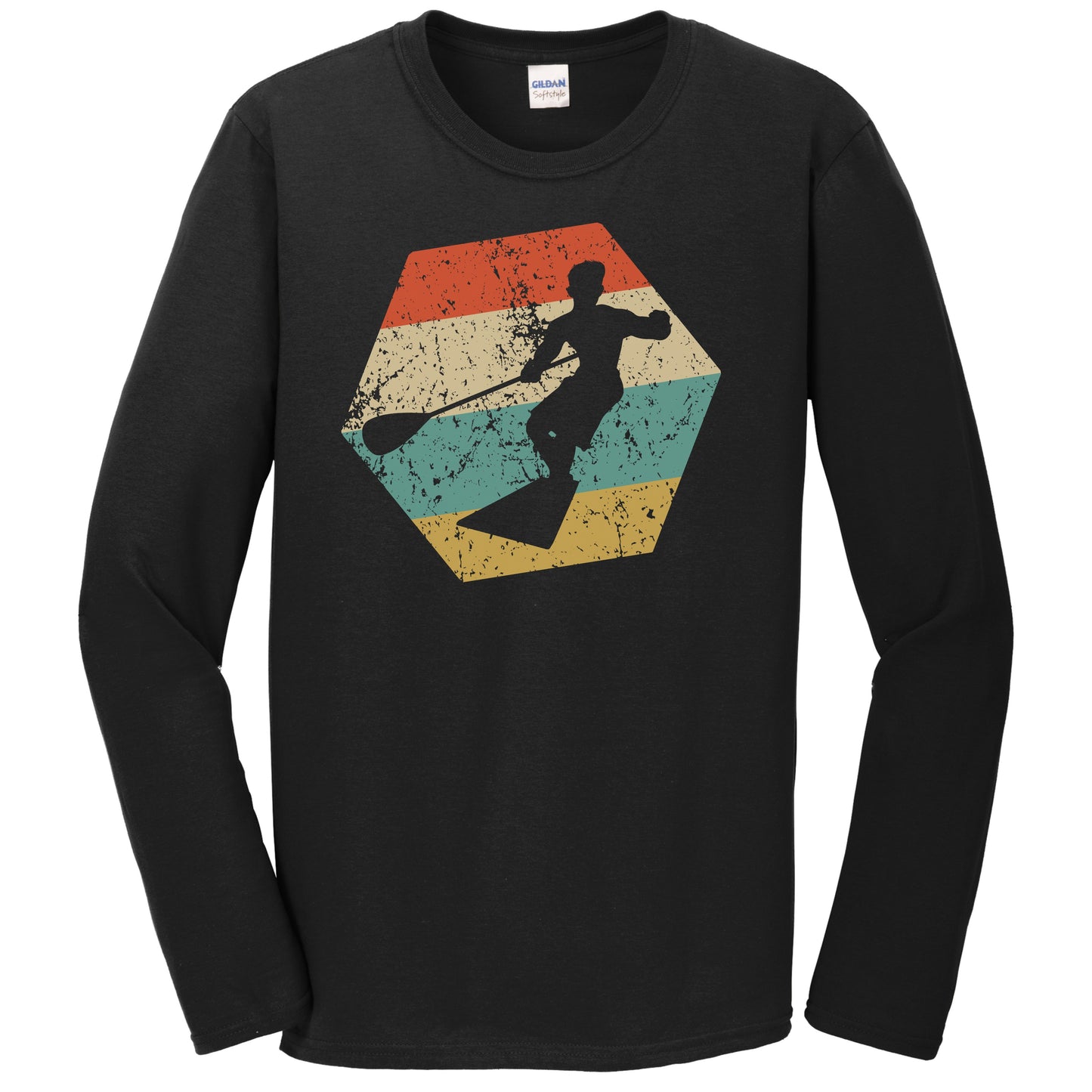 Paddleboarding Retro Distressed Hexagon Paddleboard Long Sleeve T-Shirt