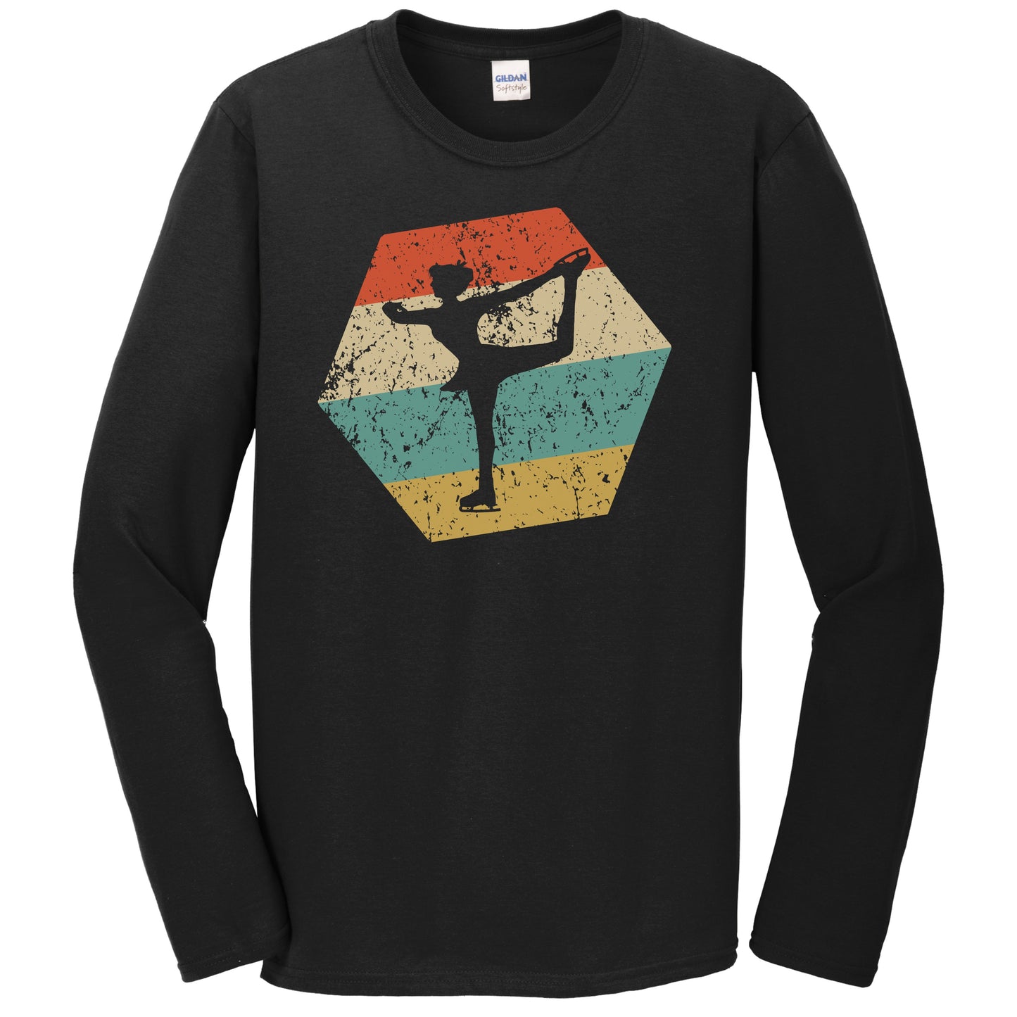 Figure Skater Retro Distressed Hexagon Figure Skating Long Sleeve T-Shirt