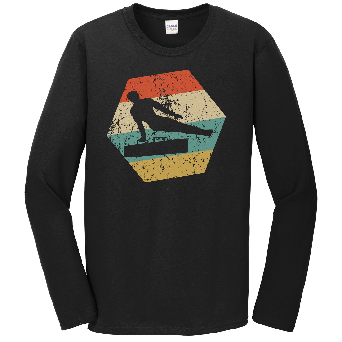 Gymnastics Retro Distressed Hexagon Male Gymnast Long Sleeve T-Shirt