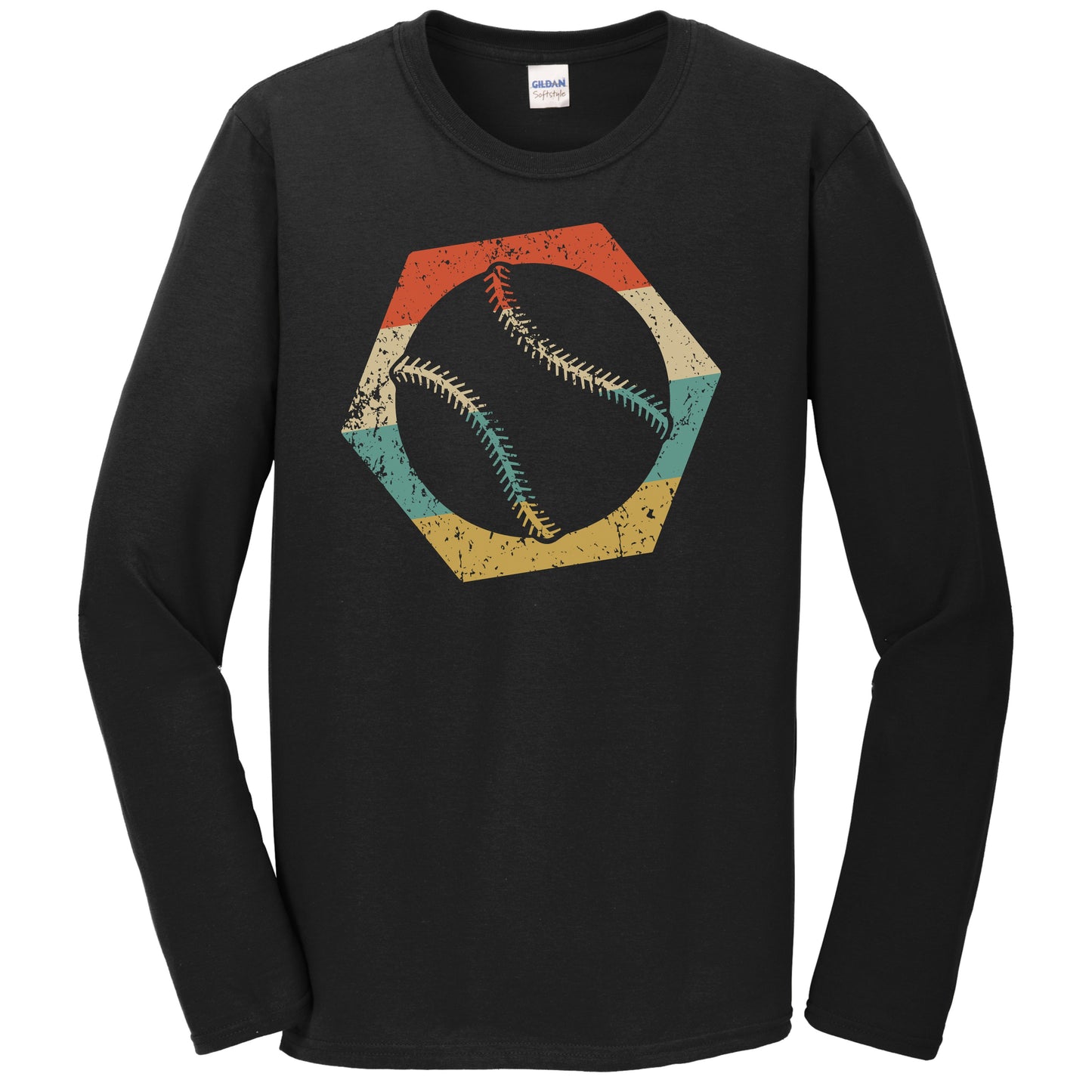 Baseball Softball Retro Distressed Hexagon Ball Long Sleeve T-Shirt