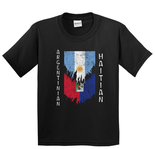 Argentinian Haitian Flags Ripped Torn Argentina Haiti Youth T-Shirt