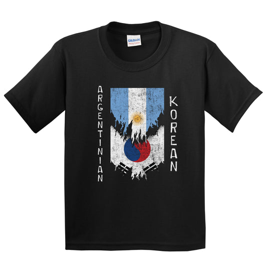 Argentinian Korean Flags Ripped Torn Argentina South Korea Youth T-Shirt