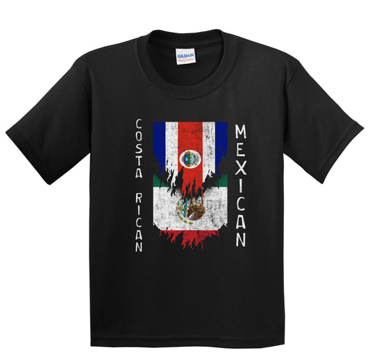 Costa Rican Mexican Flags Ripped Torn Costa Rica Mexico Youth T-Shirt