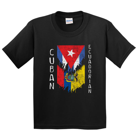 Cuban Ecuadorian Flags Ripped Torn Cuba Ecuador Youth T-Shirt