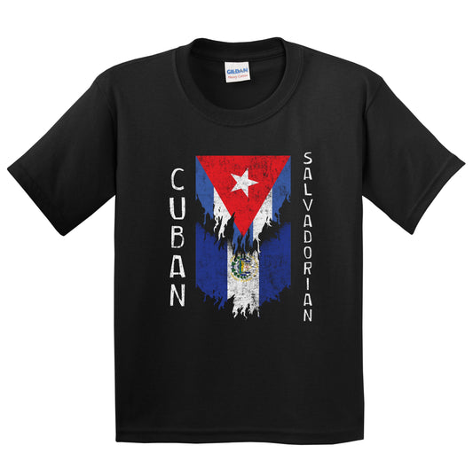 Cuban Salvadorian Flags Ripped Torn Cuba El Salvador Youth T-Shirt