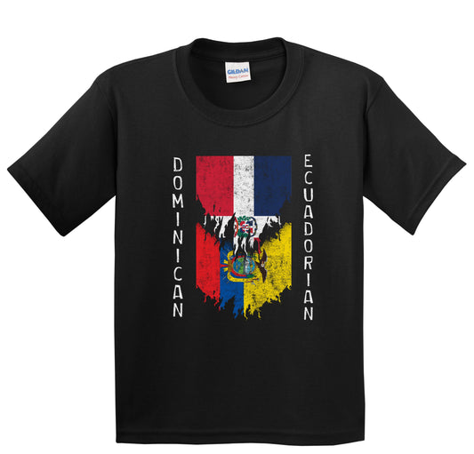 Dominican Ecuadorian Flags Ripped Torn Dominican Republic Ecuador Youth T-Shirt