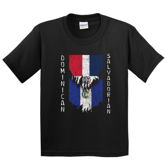 Dominican Salvadorian Flags Ripped Torn Dominican Republic El Salvador Youth T-Shirt