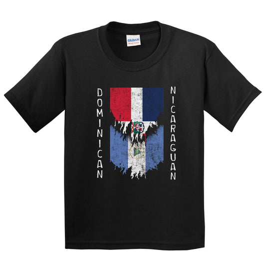 Dominican Nicaraguan Flags Ripped Torn Dominican Republic Nicaragua Youth T-Shirt