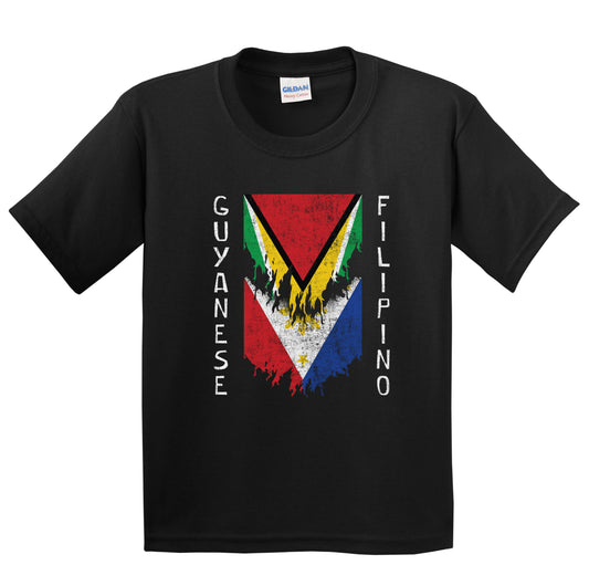 Guyanese Filipino Flags Ripped Torn Guyana Philippines Youth T-Shirt