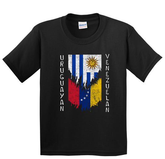 Uruguayan Venezuelan Flags Ripped Torn Uruguay Venezuela Youth T-Shirt