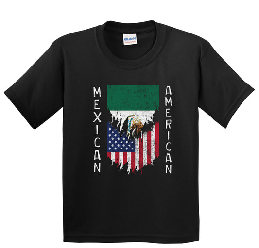 Mexican American Flags Ripped Torn Mexico Youth T-Shirt