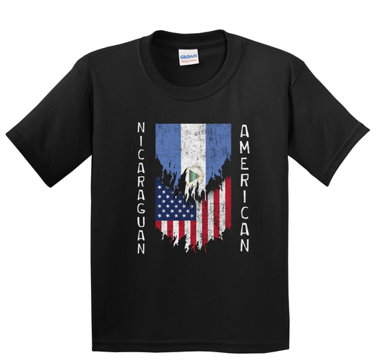 Nicaraguan American Flags Ripped Torn Nicaragua Youth T-Shirt