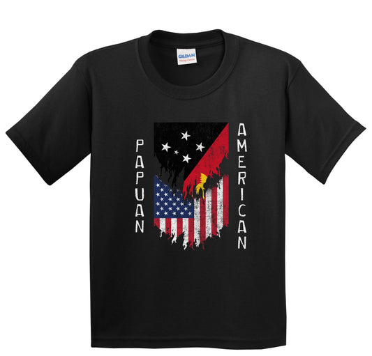 Papuan American Flags Ripped Torn Papua New Guinea Youth T-Shirt