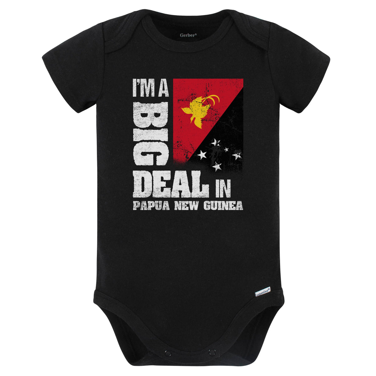 I'm A Big Deal In Papua New Guinea Funny Papuan Flag Baby Bodysuit (Black)