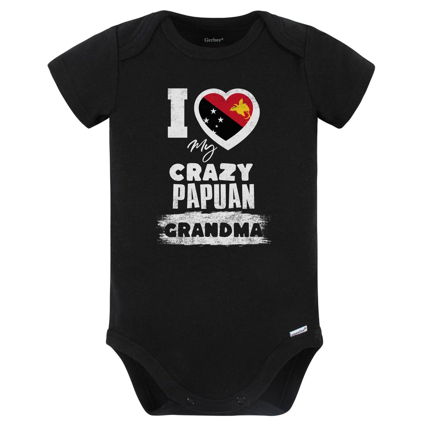 I Love My Crazy Papuan Grandma Funny Papua New Guinea Flag Grandchild Baby Bodysuit (Black)