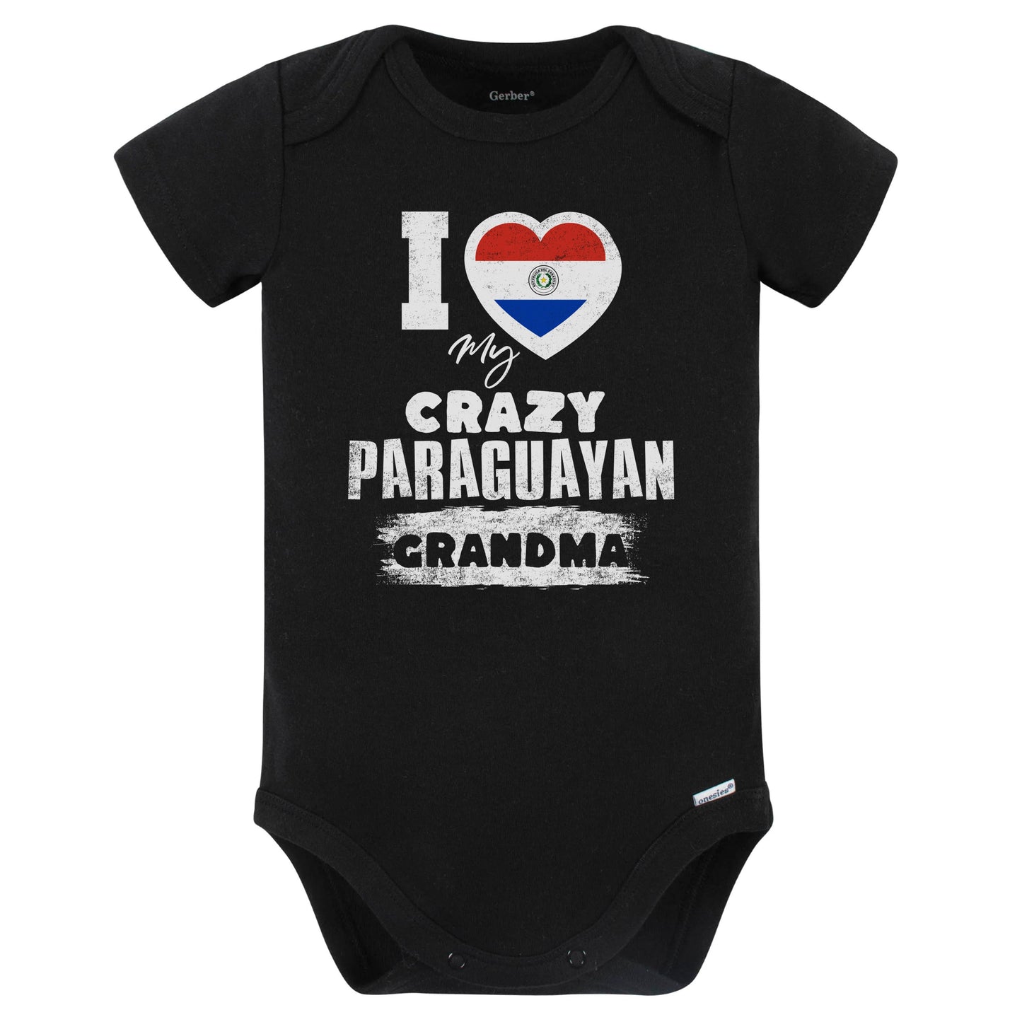 I Love My Crazy Paraguayan Grandma Funny Paraguay Flag Grandchild Baby Bodysuit (Black)