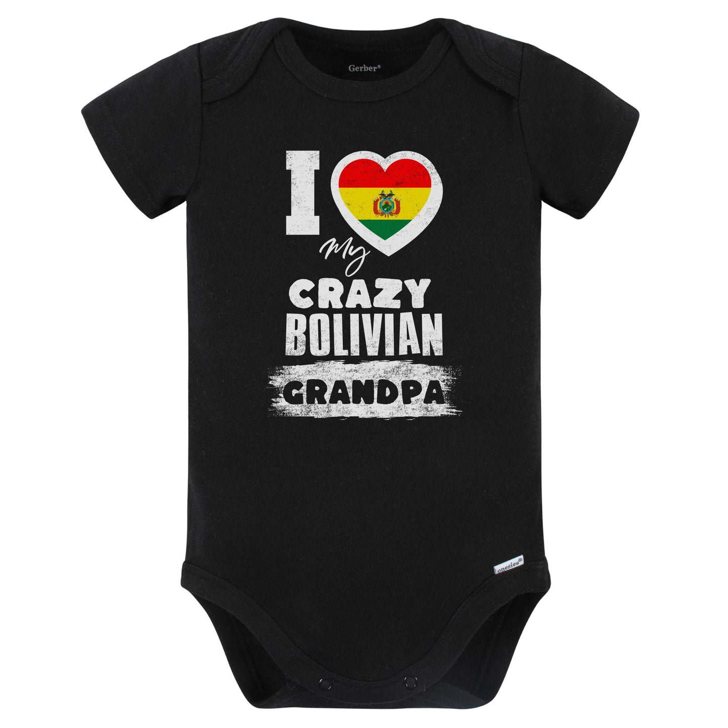 I Love My Crazy Bolivian Grandpa Funny Bolivia Flag Grandchild Baby Bodysuit (Black)